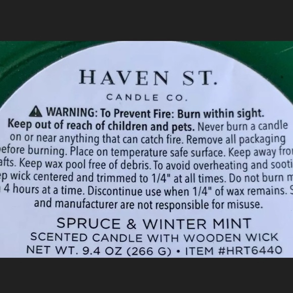 HAVEN STREET CANDLE SPRUCE WINTER MINT SCENTED NEW - Picture 3 of 3